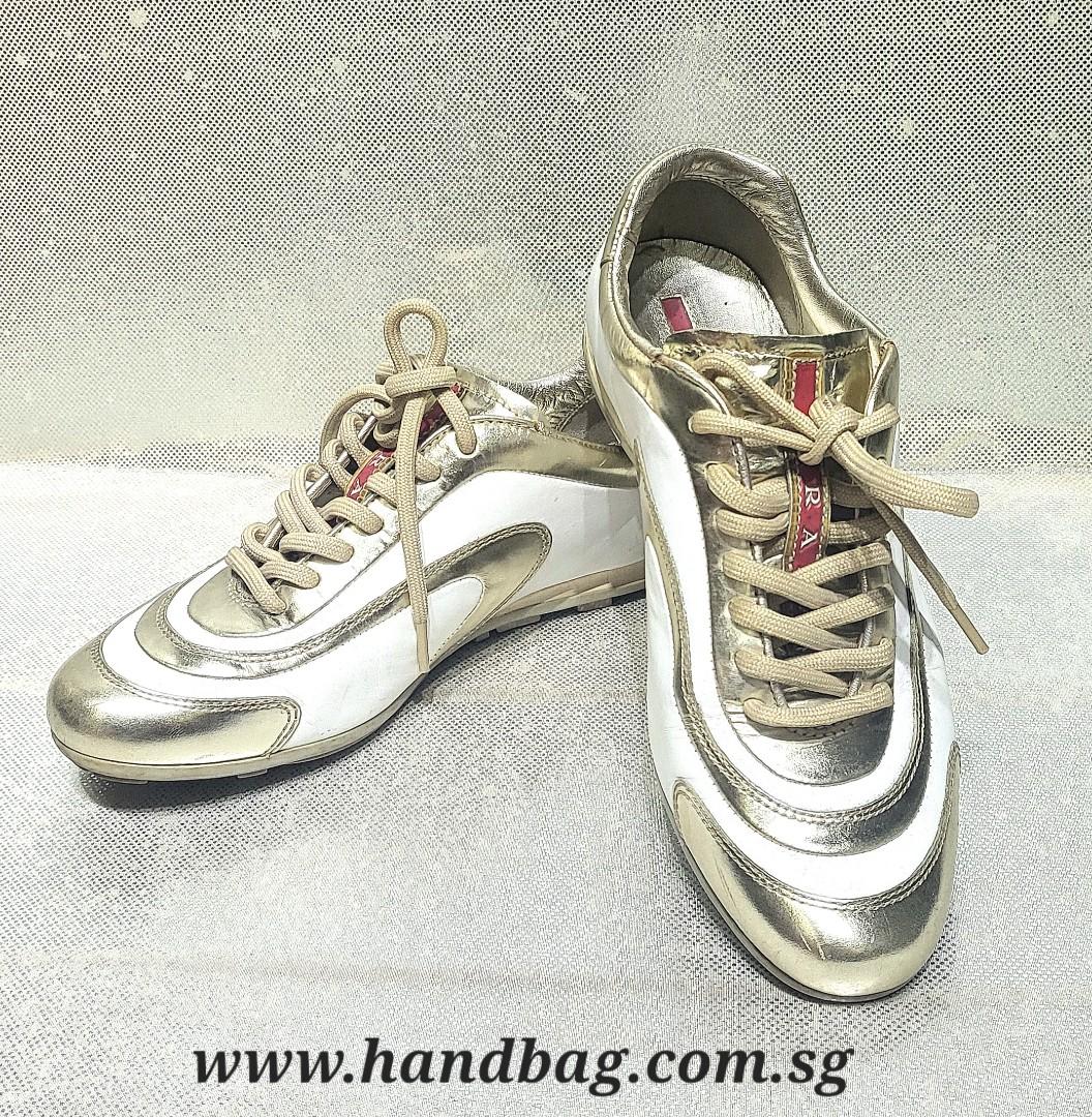 Gold prada sneakers cheap