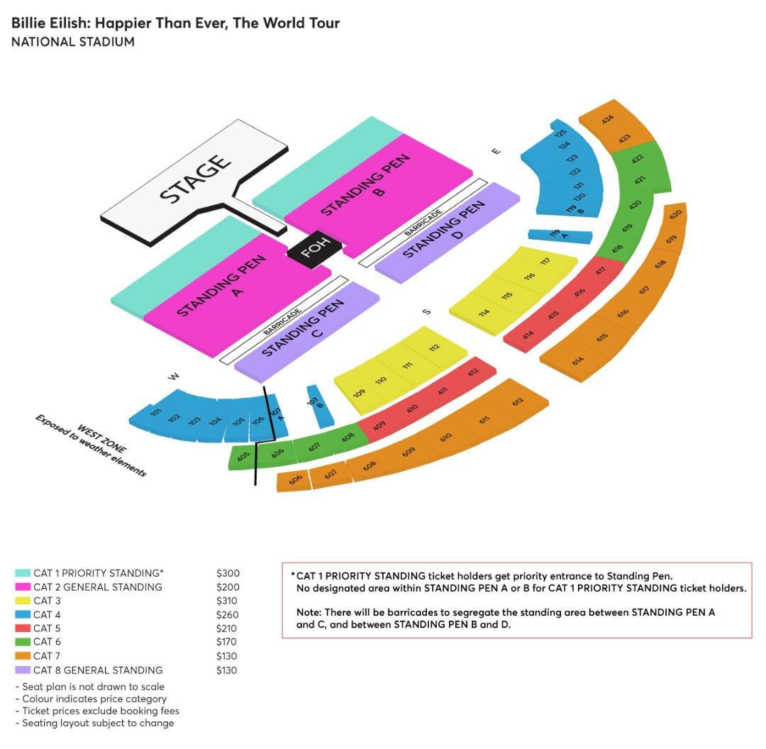 Billie Eilish Singapore Tickets x 2 CAT3 Section 112, Tickets