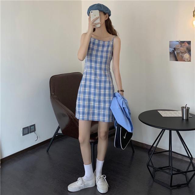 Checkered spaghetti strap dress cheap