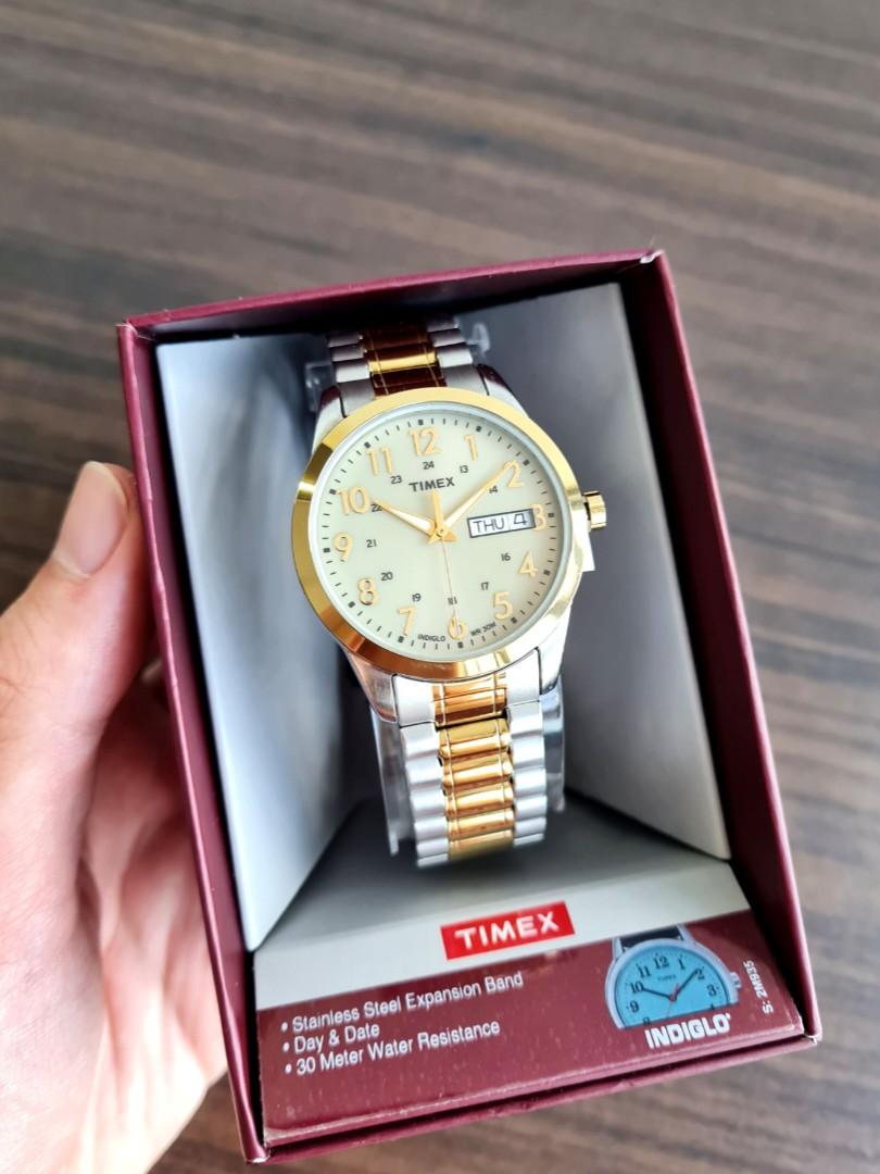 Timex Men's T2M933 Watch - Silver-Tone, Blue Dial, Expansion Band, Indiglo, Day/Date
