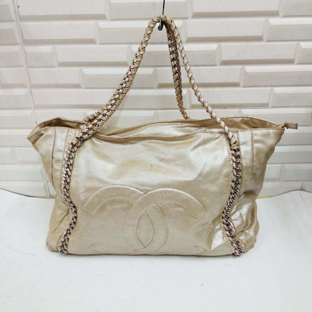 Chanel SS2020 large canvas  leather Deauville bag in beige  brown colors   Chanel Bags Canvas leather
