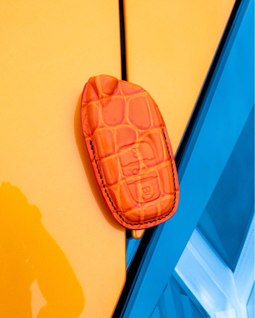 Custom Made Car Key Pouch in Matte Orange Crocodile for