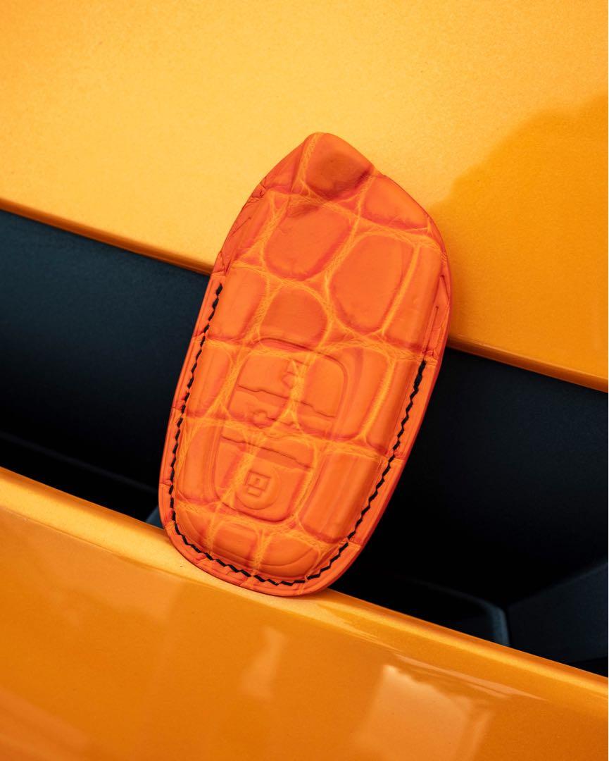 Custom Made Car Key Pouch in Matte Orange Crocodile for