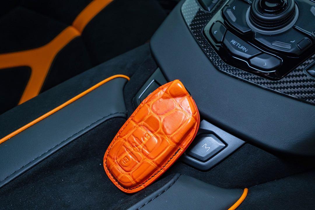 Custom Made Car Key Pouch in Matte Orange Crocodile for
