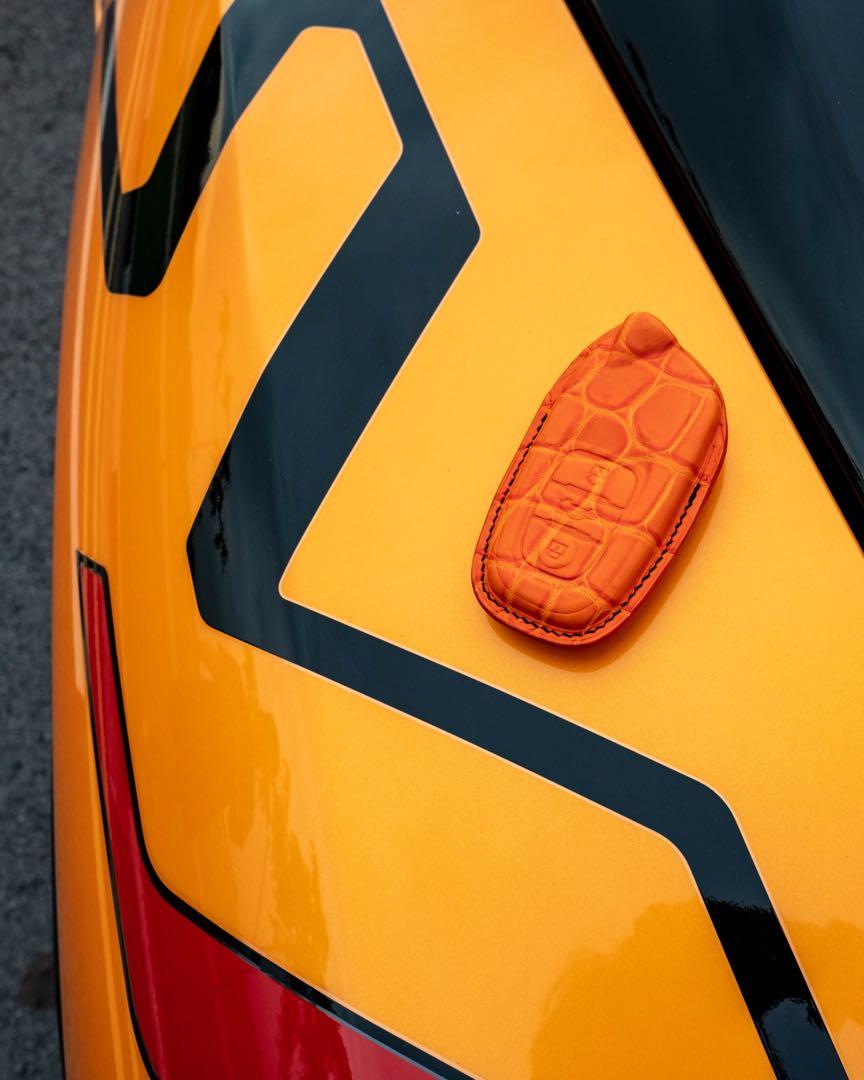 Custom Made Car Key Pouch in Matte Orange Crocodile for