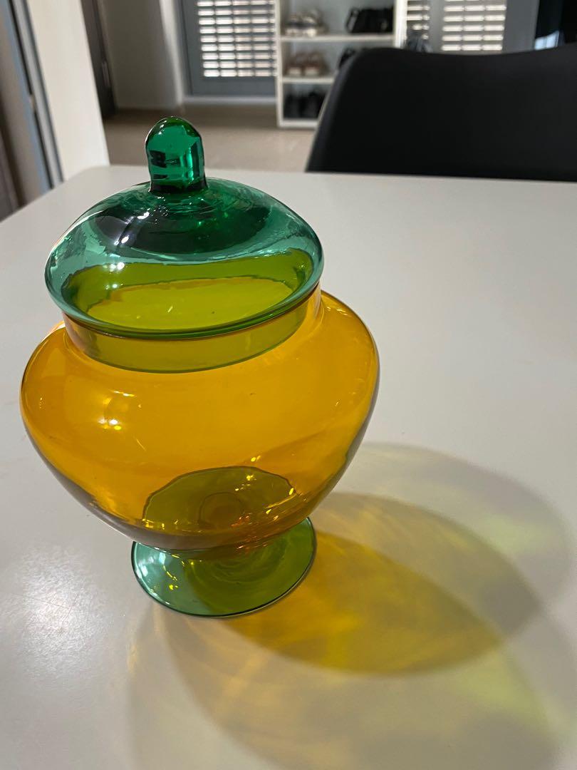 Decorative glass bowl with lid, Furniture & Home Living, Home Decor