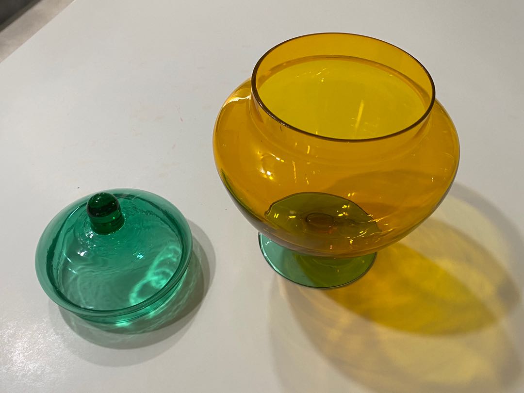 Decorative glass bowl with lid, Furniture & Home Living, Home Decor