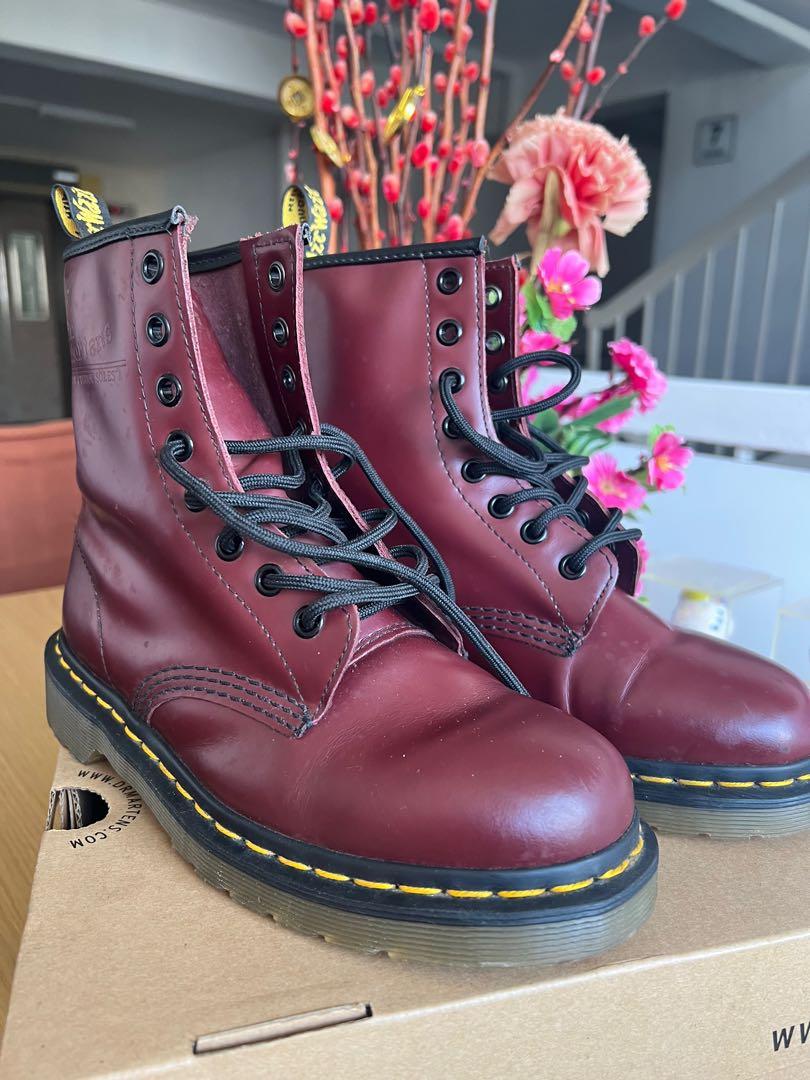 DR MARTENS Cherry Red Rouge Men s Fashion Footwear Boots on