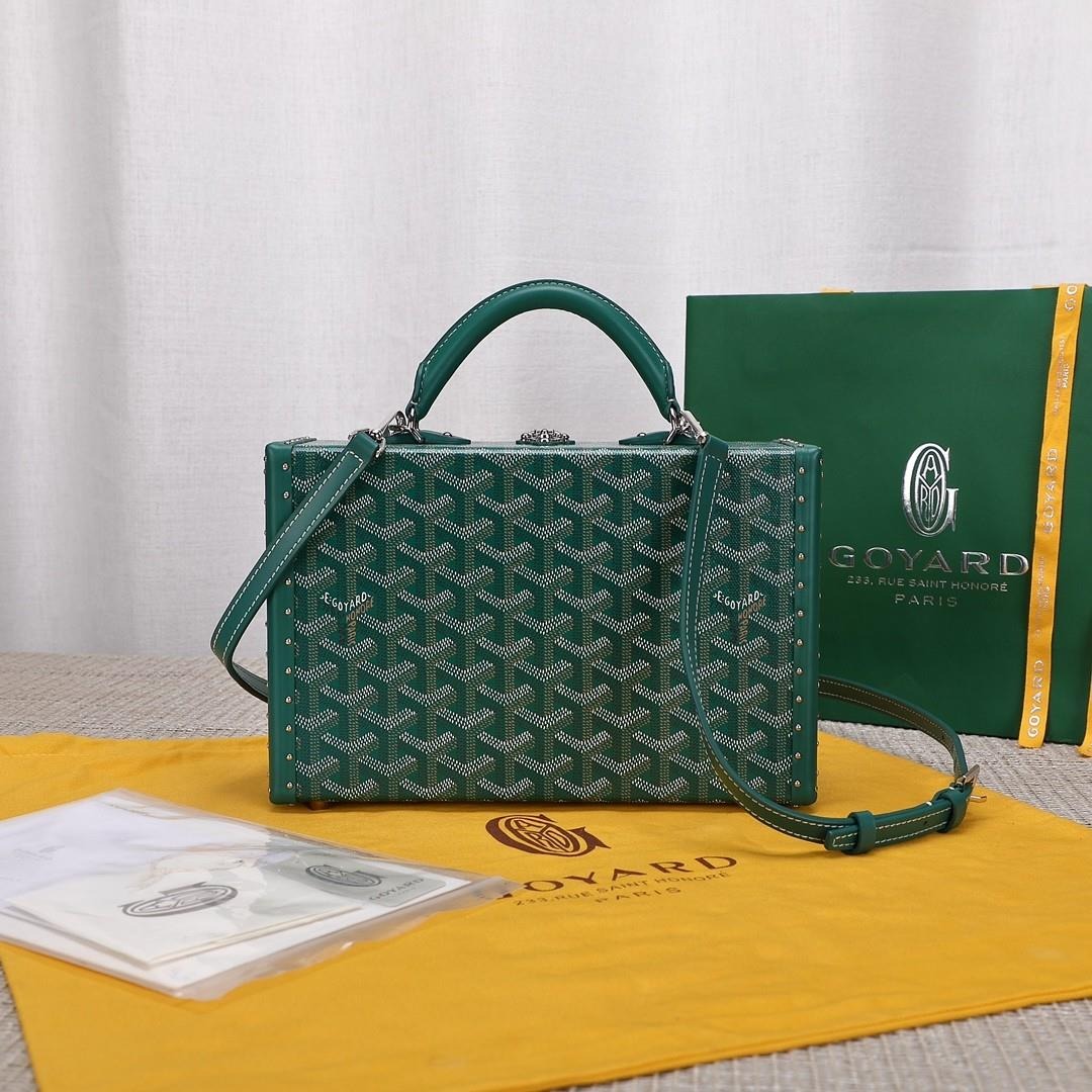 goyard canvas petite trunk handbag compact suitcase sling crossbody shoulder messenger bag