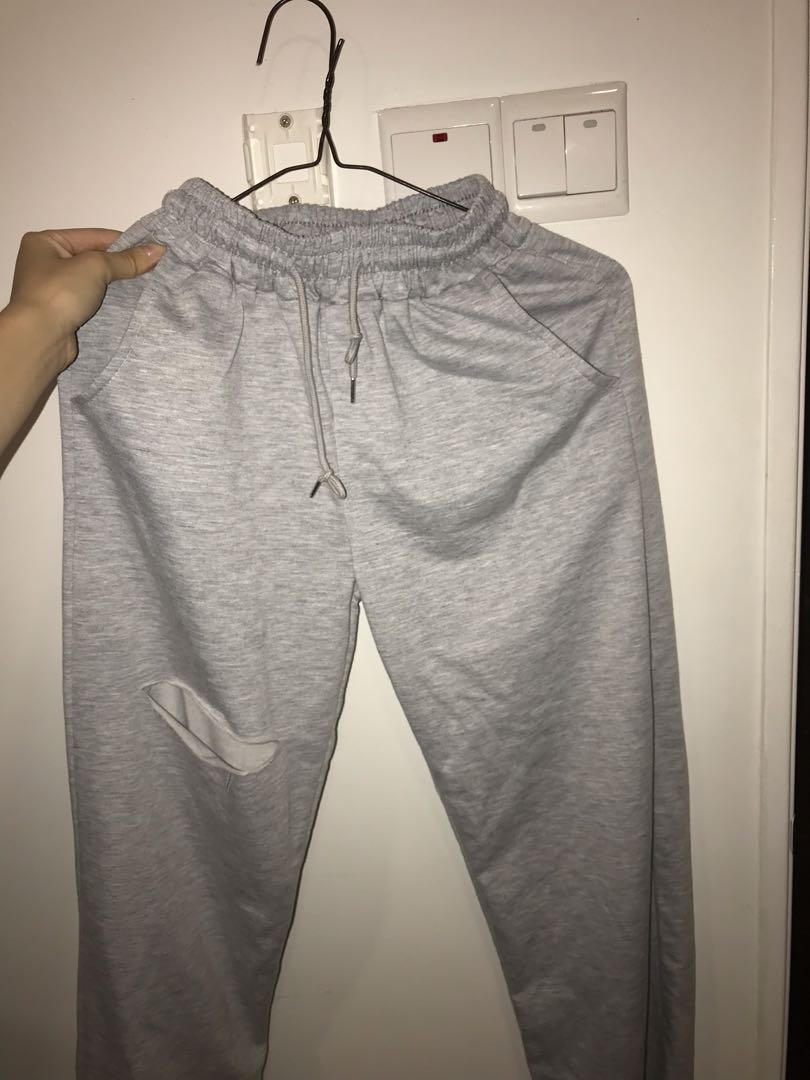 Grey Ripped Joggers Sweatpants Women s Fashion Bottoms Other