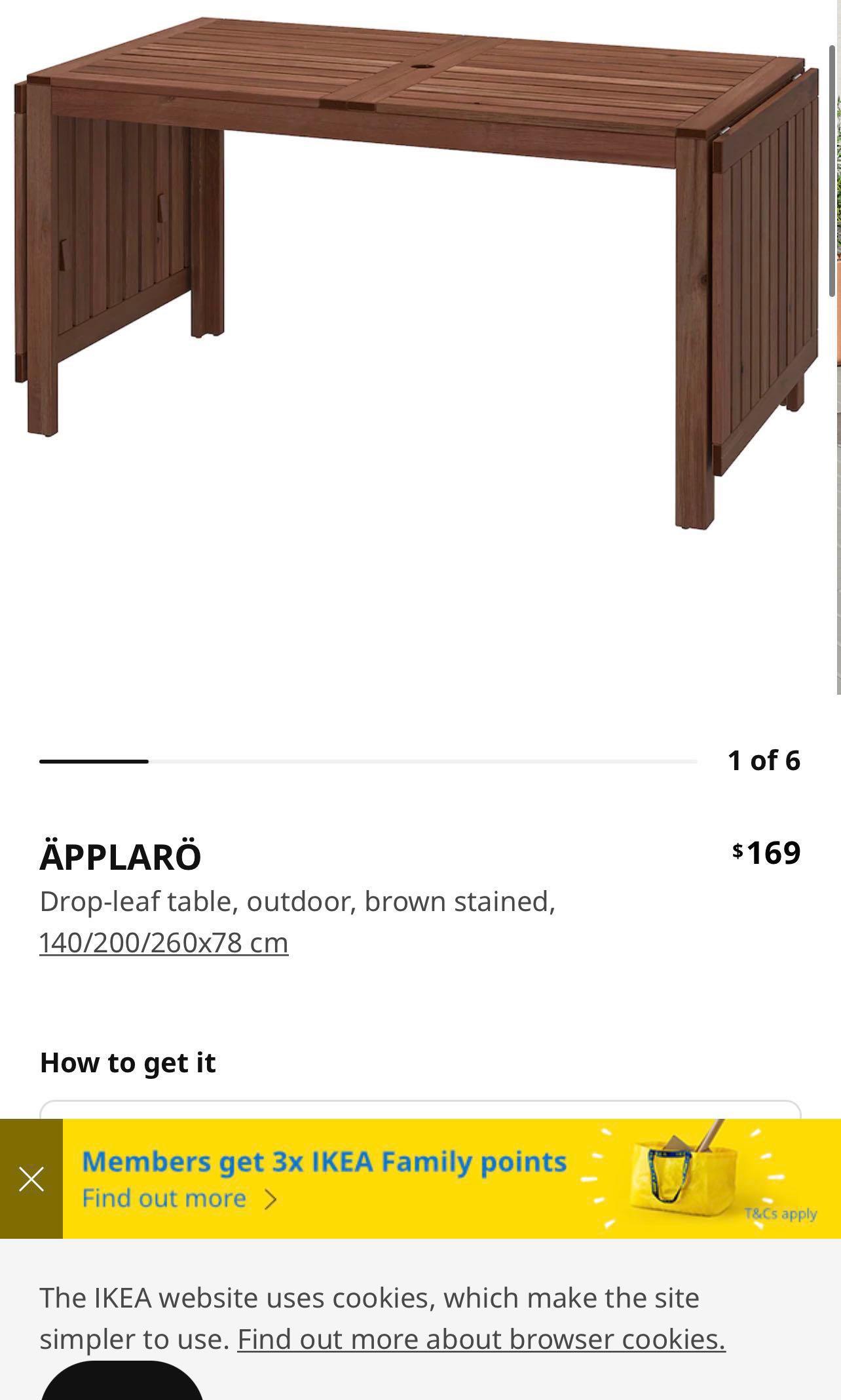 IKEA outdoor table set (Applaro Drop Leaf Table), Furniture & Home