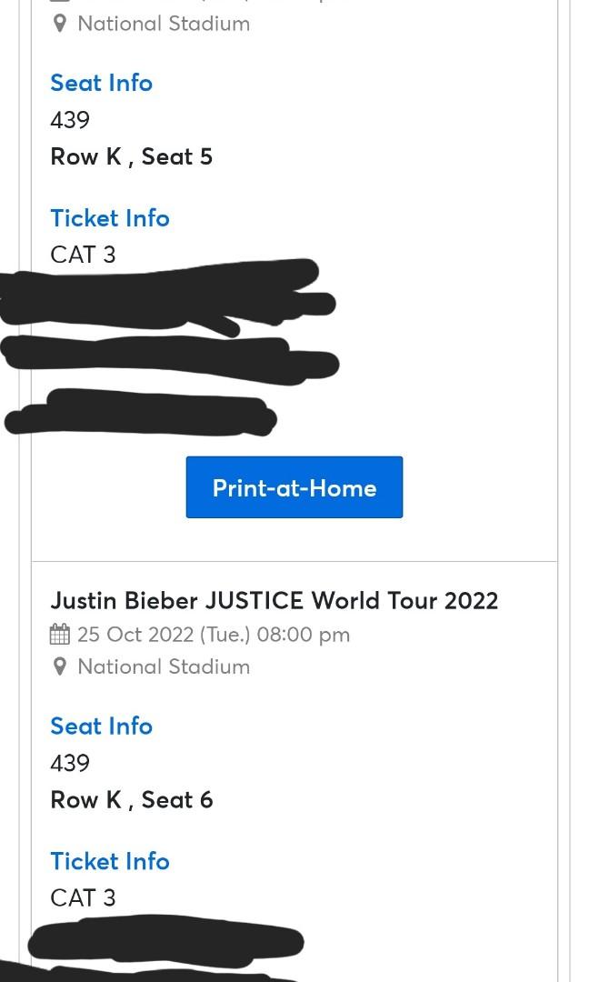 Justin Bieber Tickets, Tickets & Vouchers, Event Tickets on Carousell