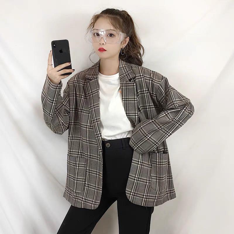 Korean checkered hotsell blazer