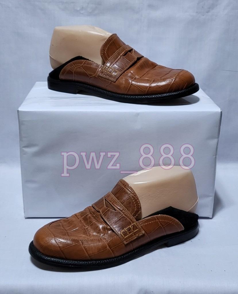 LOEWE Croc Effect Slip On Loafers Size 36