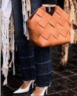 Loewe women's Woven Basket Gingham Bag solid open shopper handbag crossbody shopping tote
