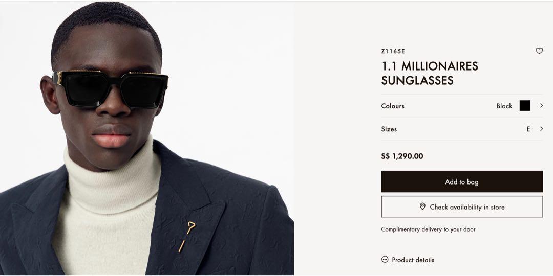 Louis Vuitton Z1165E 1.1 Millionaires Sunglasses, Black, E