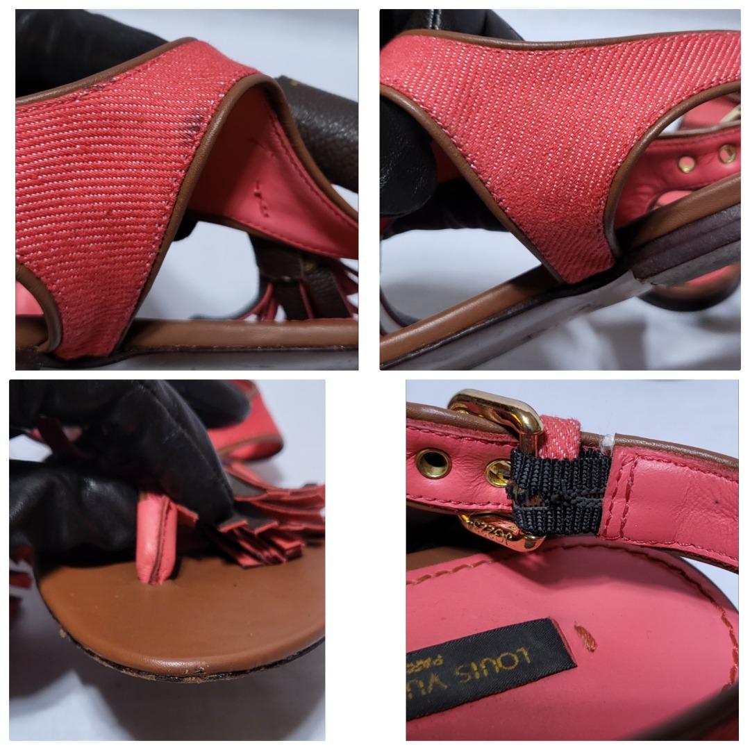 Louis Vuitton Destination Platform Wedge Sandals Logo Tassels Shoes Sz 36.5  READ