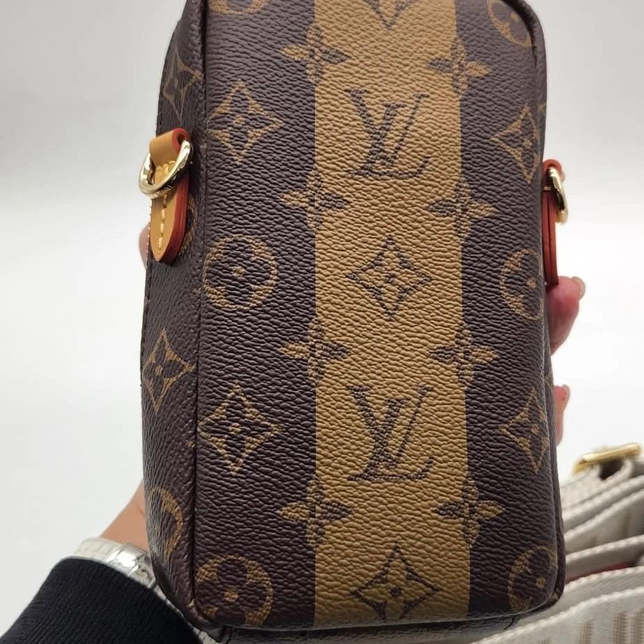 Louis Vuitton Nigo Flap Double Phone Pouch Limited Edition Stripes Monogram  Canvas Brown 163115277