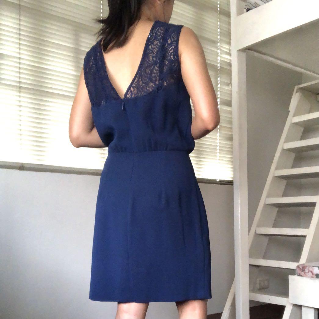 Mango Navy Blue Cocktail Dress (Category: Dresses) located in Marikina City. Submitted by arci.things (Listing ID 1177918161, Image 2). Description: Lace-detailed low back :) Bought for 2k plus Original Mango Size is S but could still fit M Like new condition, only used once Size of model for reference: waist:26in | hips:33in | height: 5’1”.