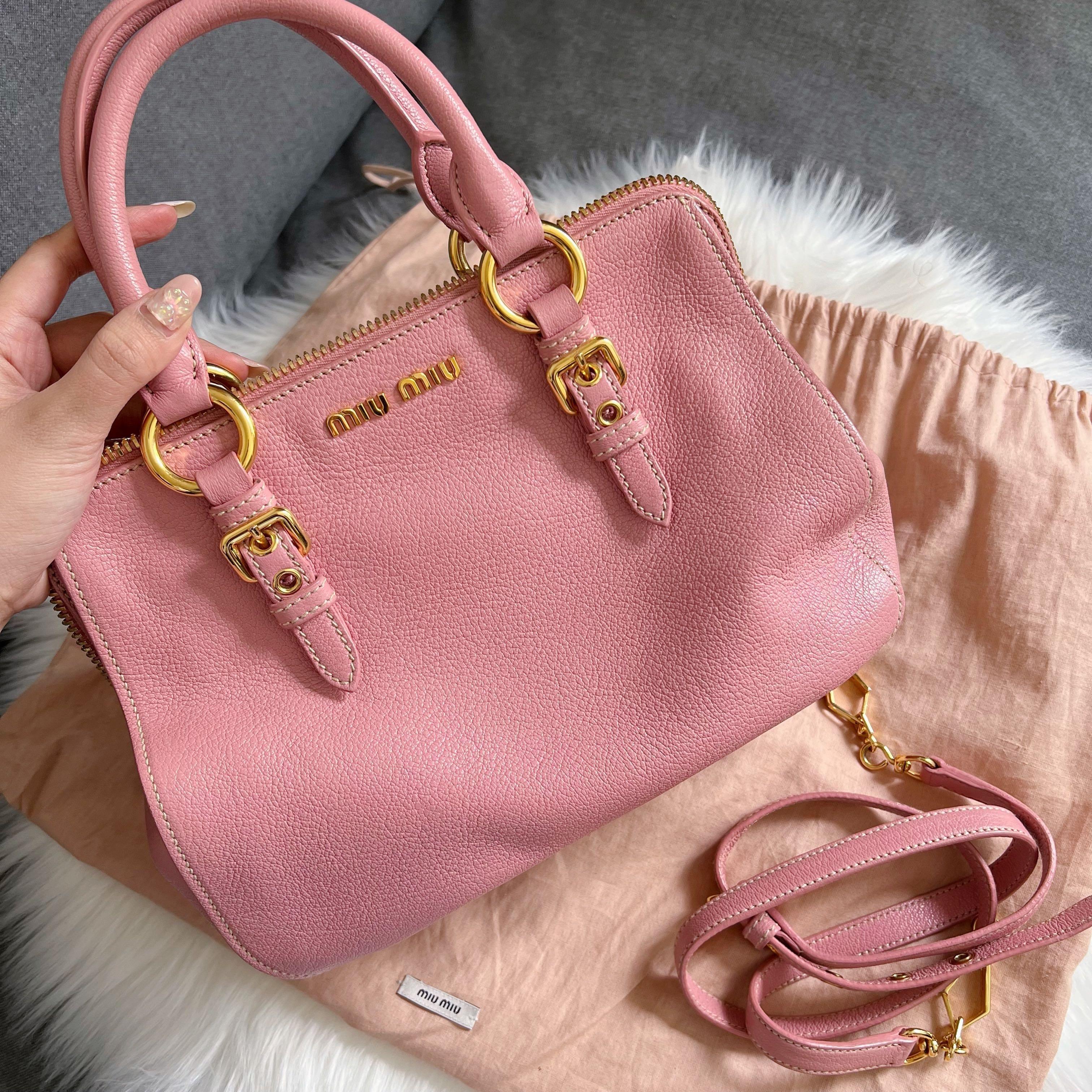 Madras Leather Shoulder Bag in Pink - Miu Miu