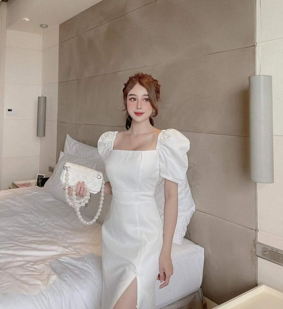 Modern Filipiniana Dress Puff Sleeve Square Neck with Side Split, Women ...