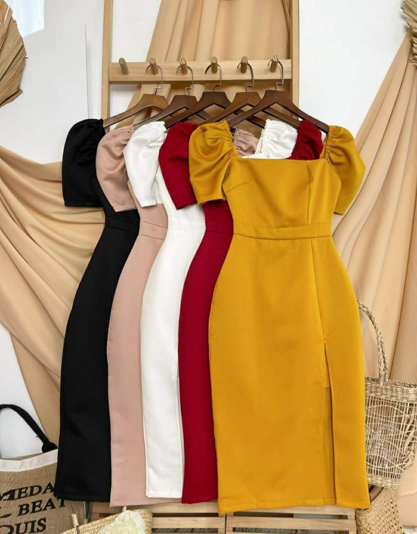 Modern Filipiniana Dress Puff Sleeve Square Neck with Side Split, Women ...