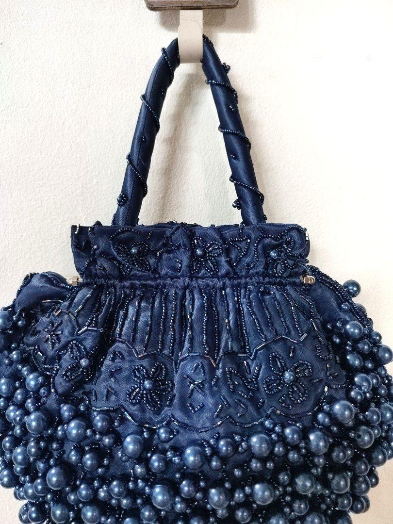 Navy beaded cheap evening bag