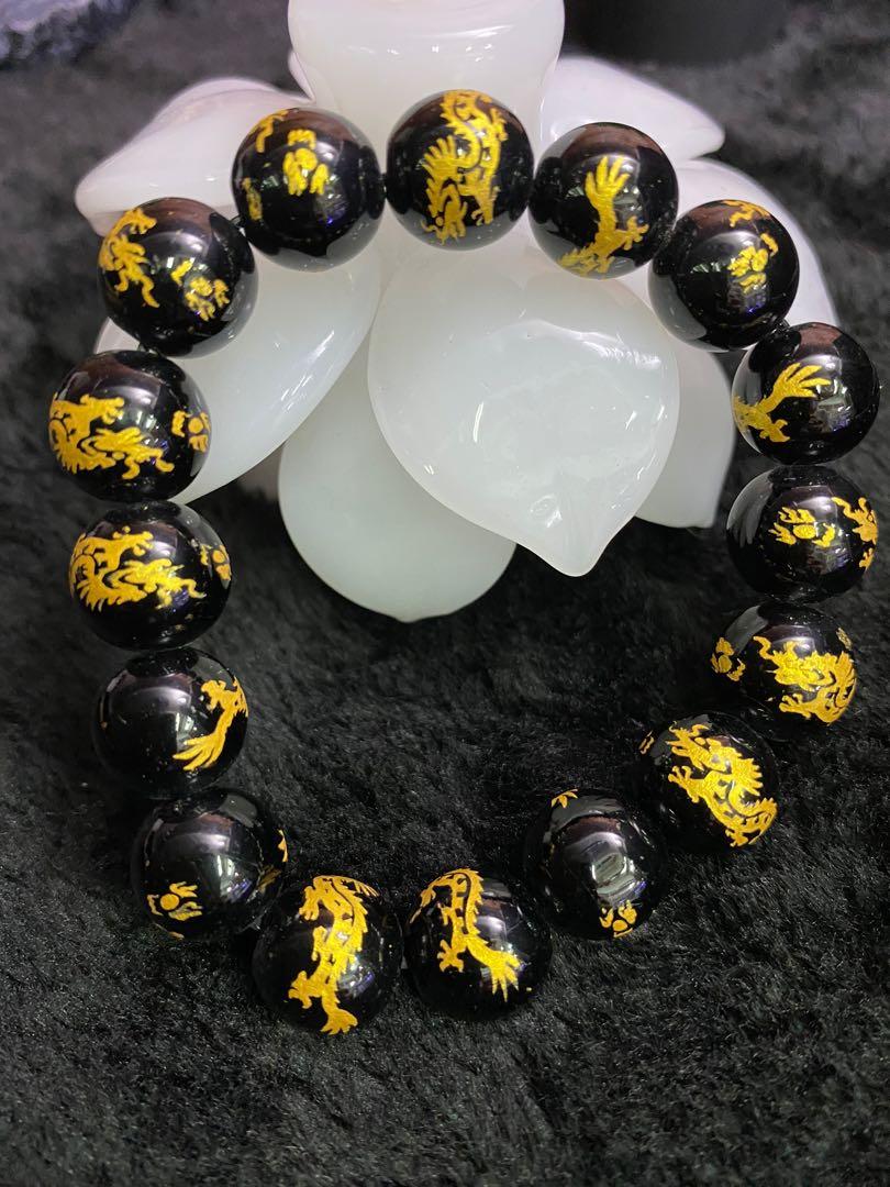 Onyx bracelet golden colour dragon figure bracelet