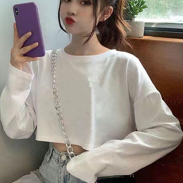 White long sleeve crop top sweater shop