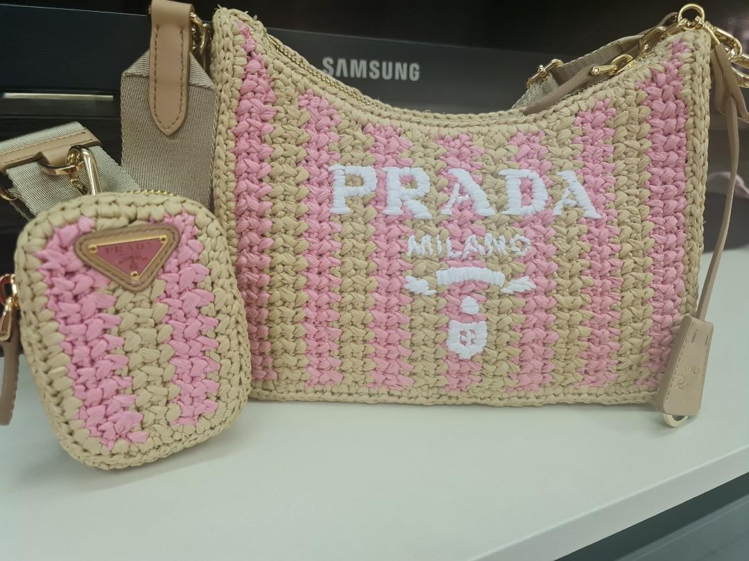 Prada Raffia Tote Bag Petal Pink