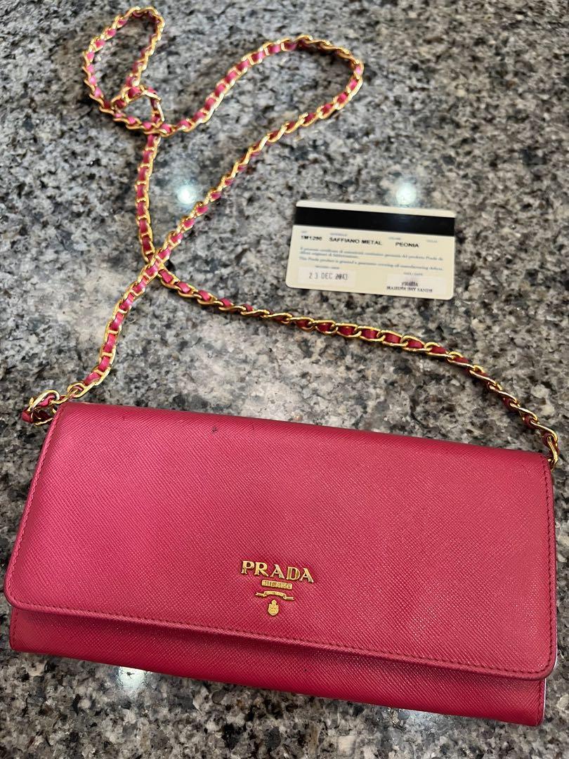 PRADA Red Saffiano Leather Wallet On Chain WOC Crossbody Bag 100%  AUTH+BRAND NEW! #1M1290, Luxury on Carousell