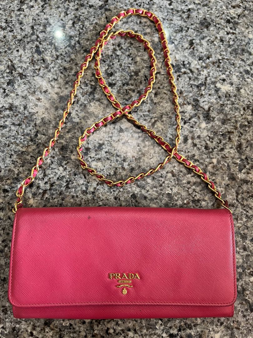 PRADA Red Saffiano Leather Wallet On Chain WOC Crossbody Bag 100%  AUTH+BRAND NEW! #1M1290, Luxury on Carousell