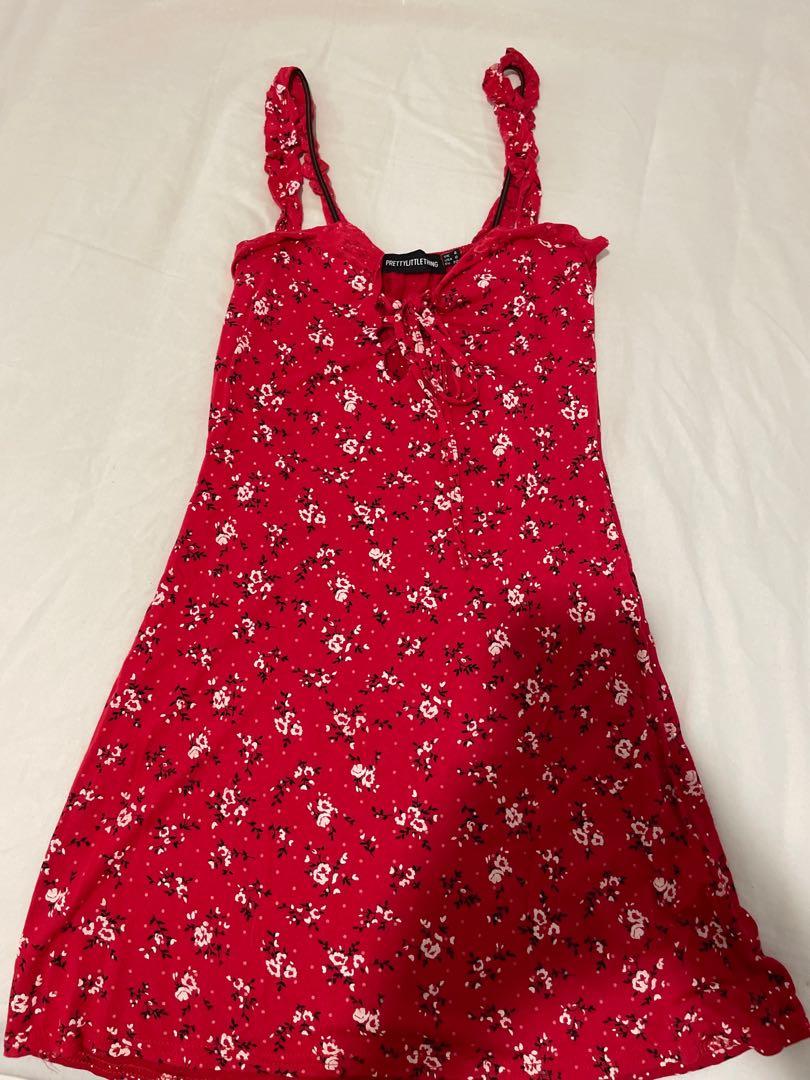Pretty little thing red floral dress on sale