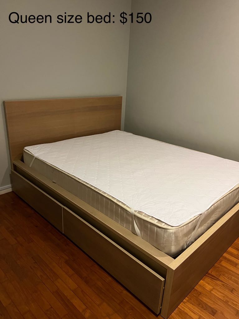 Queen size bed + mattress, Furniture & Home Living, Furniture, Bed