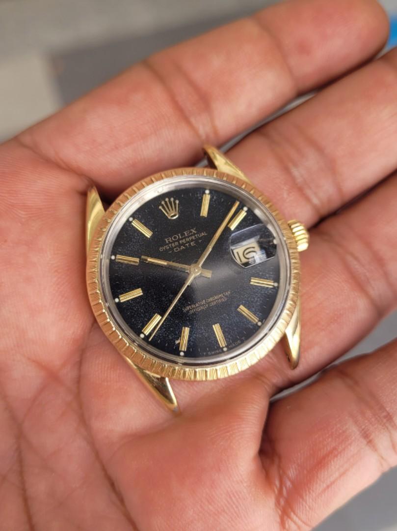 Rolex 15505 Black Galaxy Dial Oyster Perpetual Date Gold Cap
