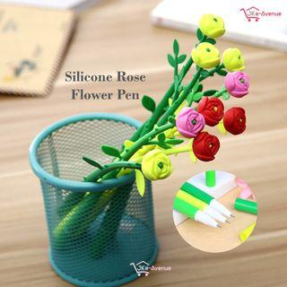 Rose Flower Gel Pen 0.38mm - Black Ink Color, Silicone Rose - Perfect Gift for Teacher's Day