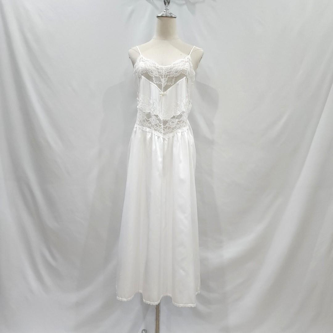 Sears Inner Most Vtg White Bridal Lace Poly Sexy Back Long Dress