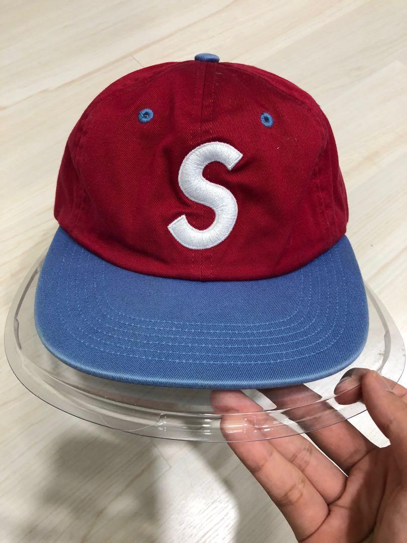 Supreme 2-Tone Washed S Logo 6-Panel Cap Red Blue SS16, Men's