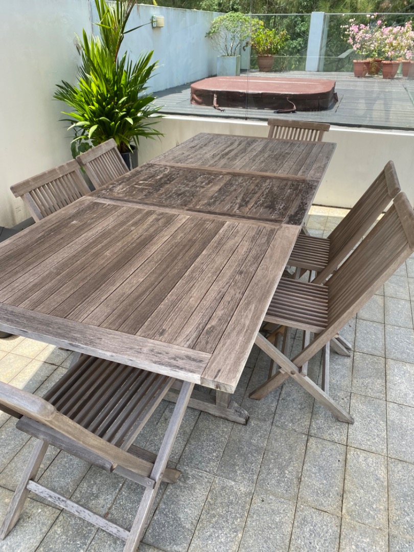 Teak outside dining table with chairs, Furniture & Home Living, Outdoor ...