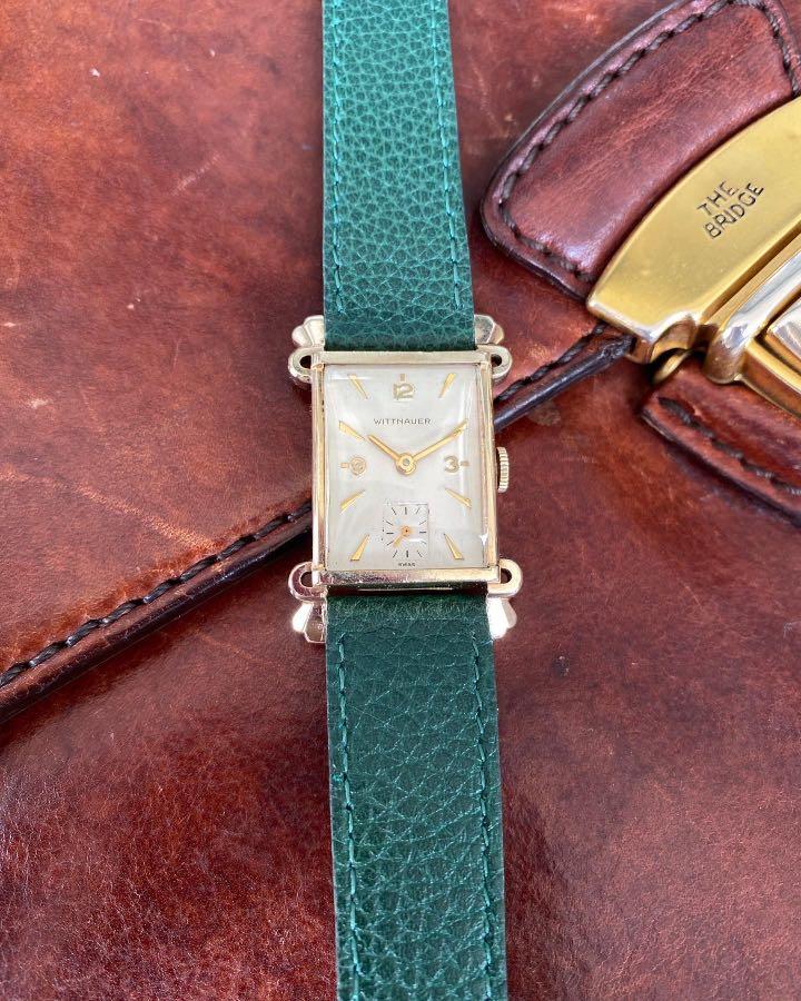Wittnauer Gold Watch (Category: Luxury Watches) located in Manila. Submitted by mnlwatchsociety (Listing ID 1177972431, Image 1). Description: Beautiful Art Deco Manual Wind from Wittnauer Price: Php20,000 Brand: Wittnauer Year: 1940s Movement: Manual Wind Case Material: Gold Filled Bracelet Material: leather Case Diameter: 21mm x 39mm Dial: Cream Dial Condition: Mint Crystal: Acrylic Scope of Delivery: Watch and Presentation Box Gender: Men ⠀⠀⠀⠀