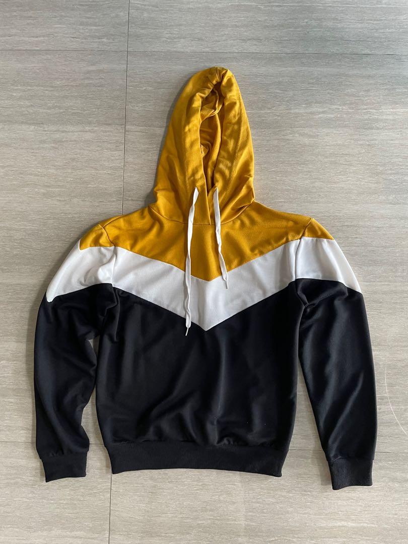 Zalful Colourblock Yellow White Black Lightweight Hoodie Women s
