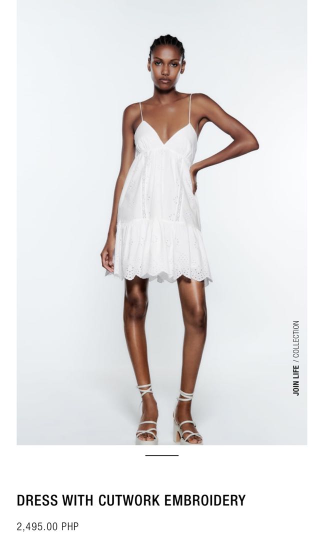 Zara White Mini Dress with Cutwork Embroidery Women s Fashion