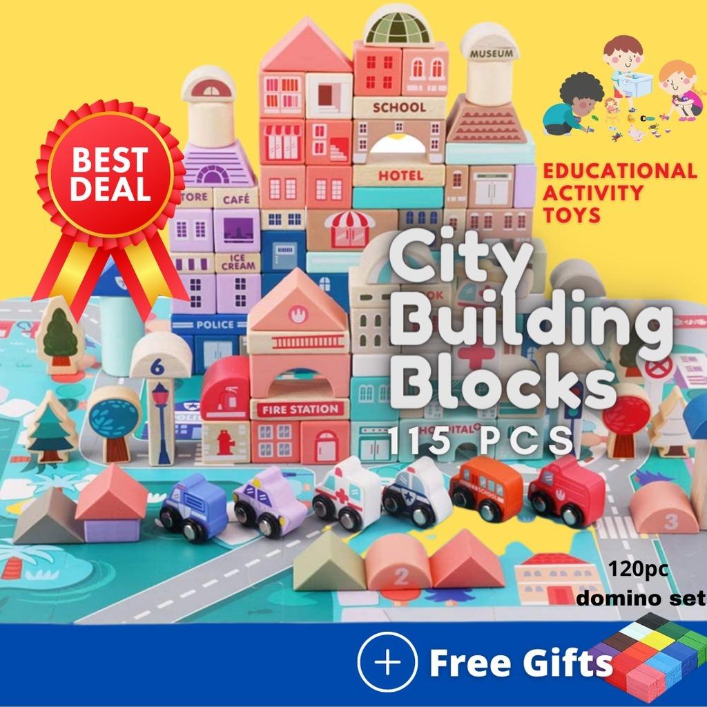 115pcs City Wooden Building Blocks Preschool Learning Educational
