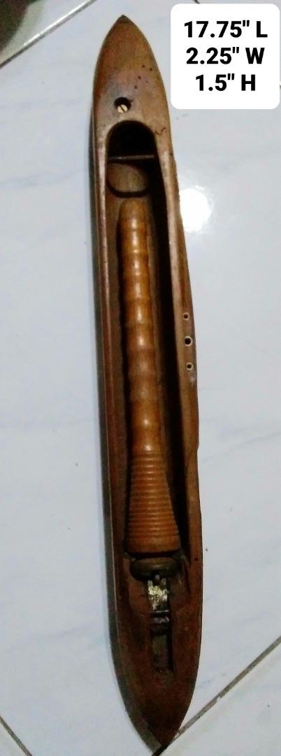17.75" Vintage Loom Weaving Shuttle for Display and Collection (Category: Craft Supplies & Tools) located in Las Pinas. Submitted by mirlynncurioshop (Listing ID 1178079574, Image 1). Description: 17.75" Vintage Loom Weaving Shuttle for Display and Collection This an old, untested loom weaving shuttle. All the parts seem complete and working. The metal tips are firmly attached and the overall condition of the item is stable and sturdy. The only f