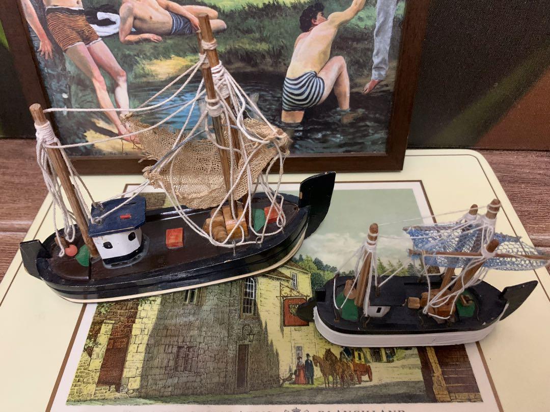 2x Lovely vintage hand made wooden fishing boat model England, Hobbies &  Toys, Stationery & Craft, Handmade Craft on Carousell
