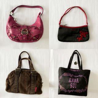 90s and 2000s baguette bags and tote bag (baby phat, anna sui, champion, esprit)