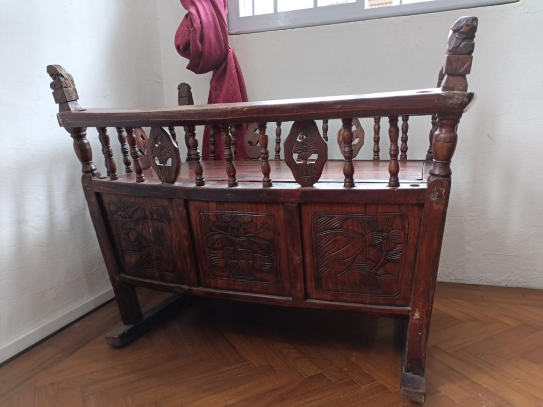 Antique vintage teak wooden baby rocking crib, Babies & Kids, Baby