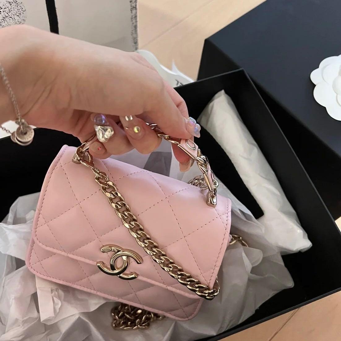Túi Chanel 22B Mini Handle Clutch With Chain hồng sakura lambskin best  quality