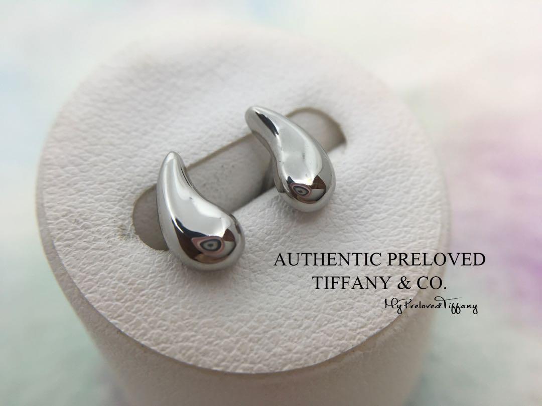 Authentic Tiffany Co. Elsa Peretti Teardrop Stud Platinum Earrings Women s Fashion Jewelry Organisers Earrings on Carousell