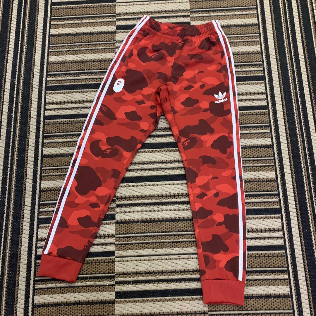 Bape x Adidas Adicolor Track Pants Raw Red, Men's Fashion, Bottoms